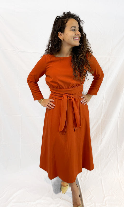 Rust tie midi dress