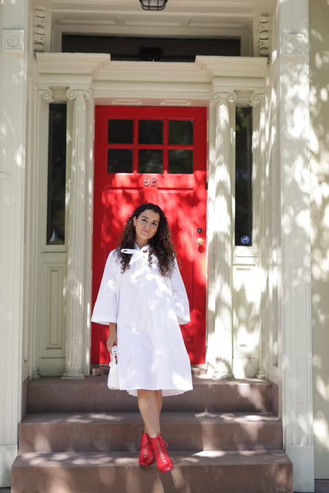 White flowy poplin tie dress