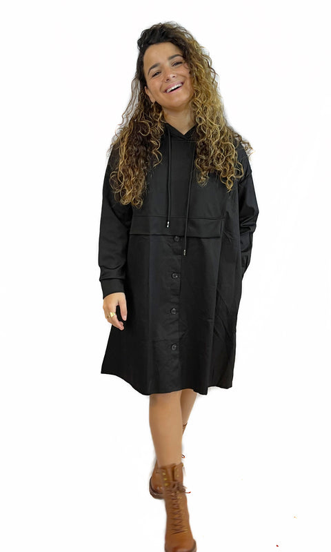 High Low Poplin Hoodie Dress