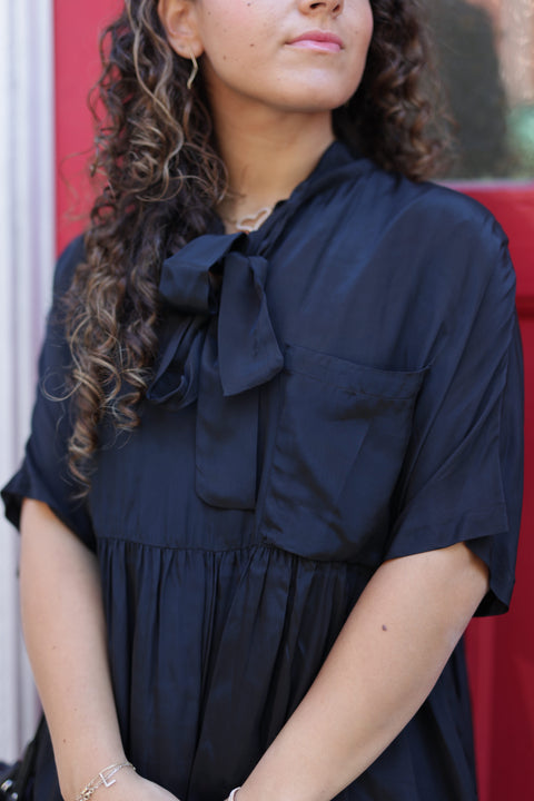 Silky black tier dress