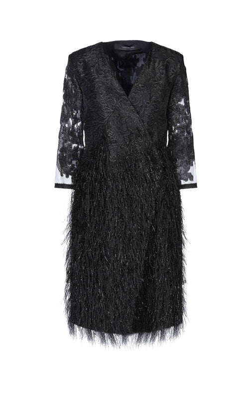 Feather black tie dress