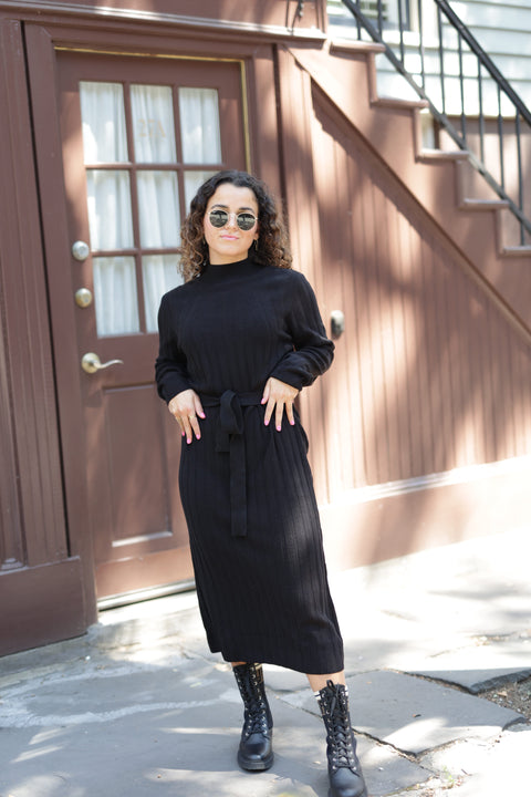 Knit ribbed tie dress