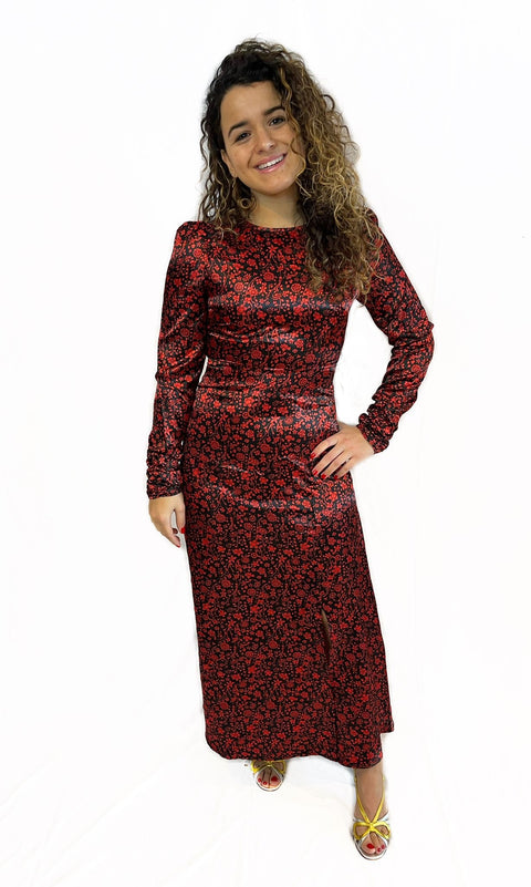 Floral Puff Satin Dress