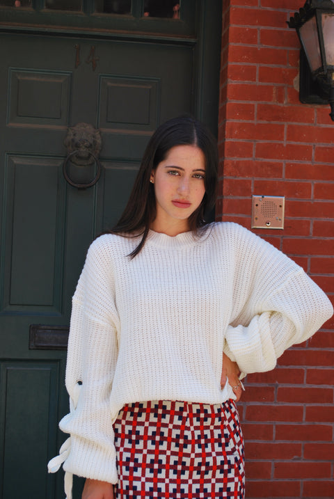 Cream knit lace up sweater