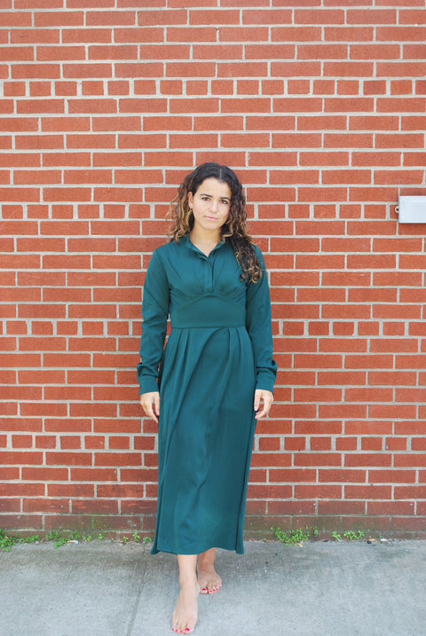 Turquoise pleat top waisted dress