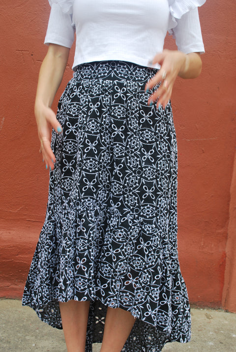Eyelet high low skirt
