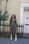 Olive green knit collar dress