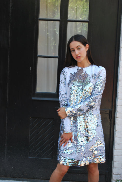 Silver white sequin party dress