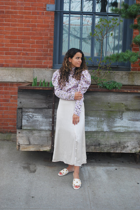 Champagne slit slip skirt