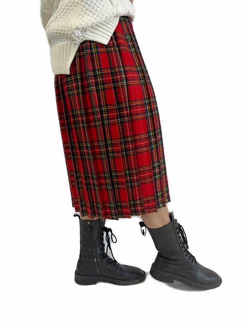 Wool Plaid Pleat Skirt