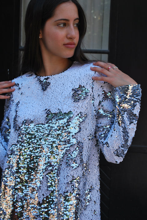 Silver white sequin party dress