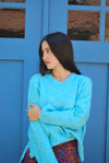 Bright blue v knit sweater