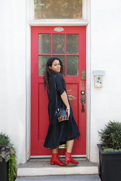 Silky black tier dress