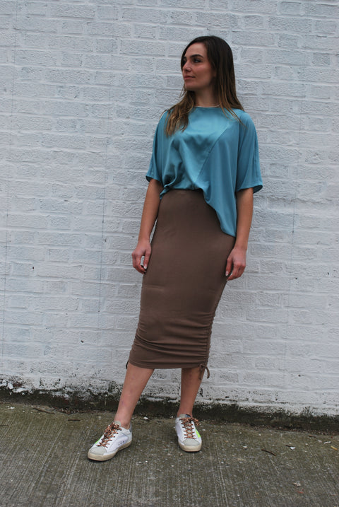 Rouched Ribbed Skirt