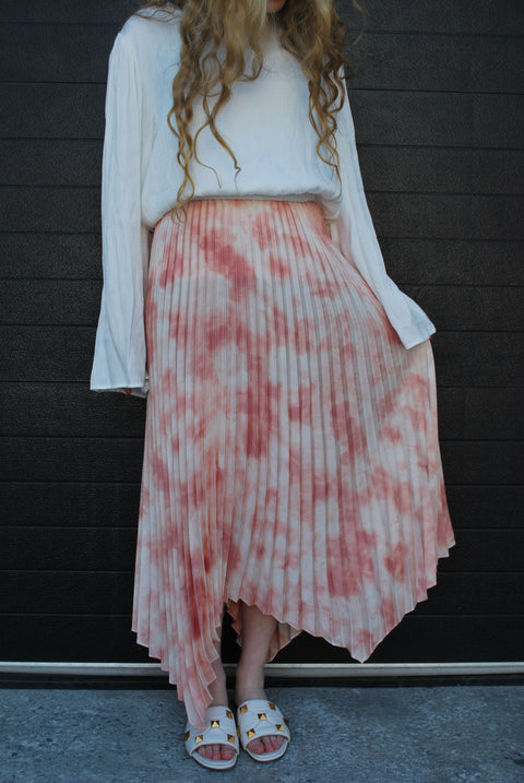 Asymmetrical pleat tie dye skirt