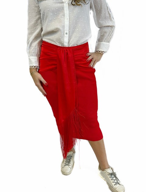 Ribbed Silky Fringed Skirt