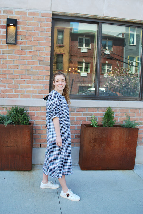 Check tie back dress