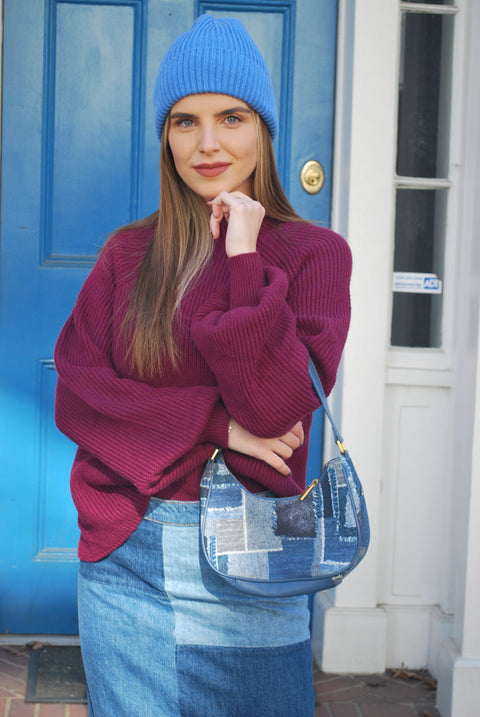 Balloon knit maroon sweater