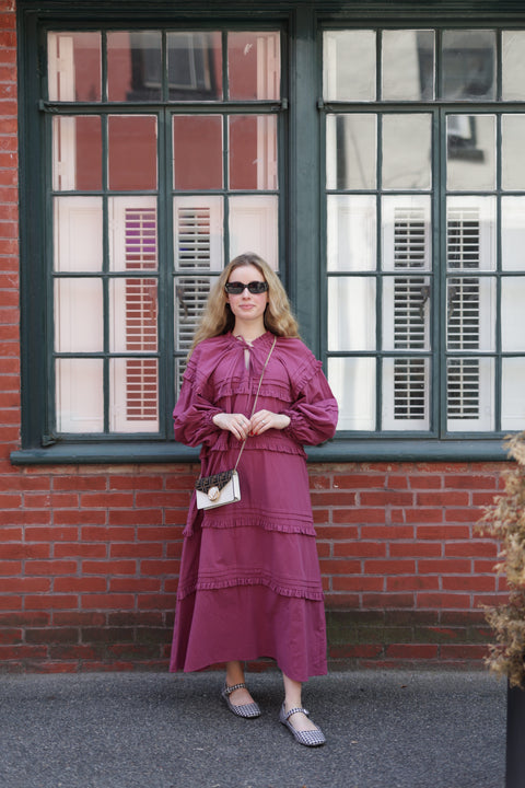 Fall to the T dress in raspberry