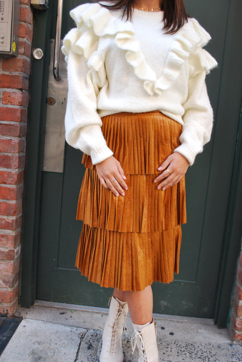 Tier pleat leather skirt