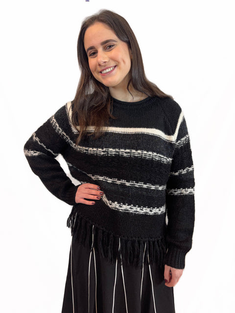 Striped Knit Tassel Sweater