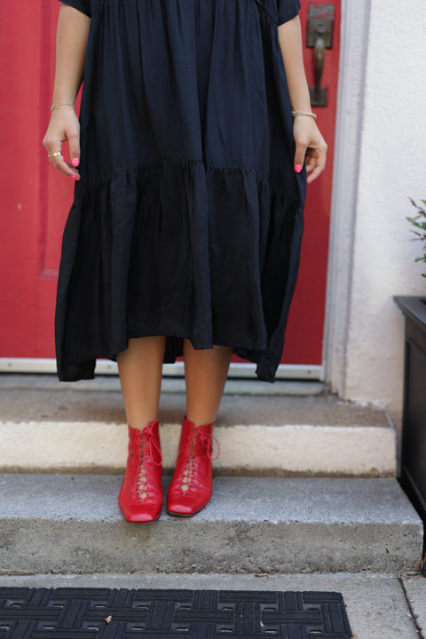 Silky black tier dress