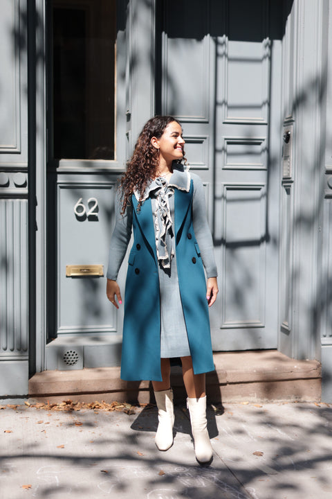 Sky blue knit collar dress