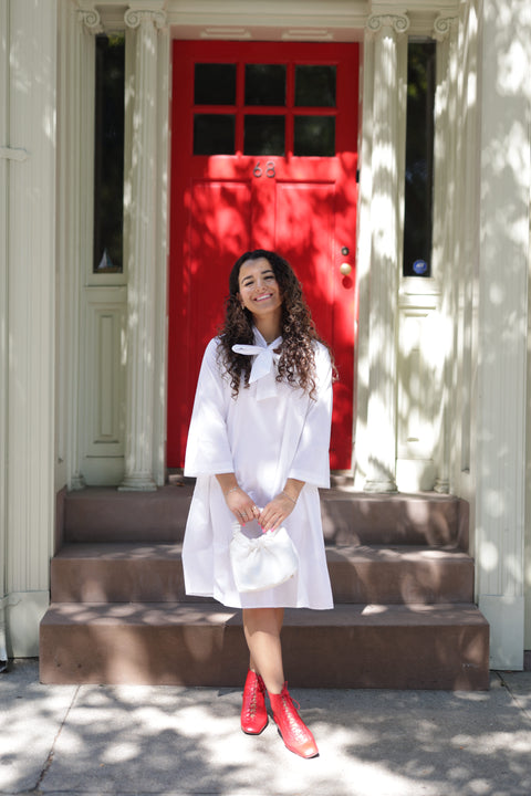 White flowy poplin tie dress