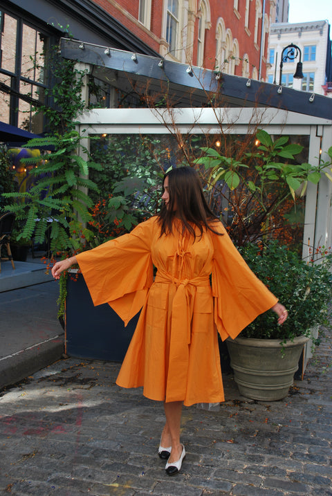 Orange Bat sleeve poplin dress