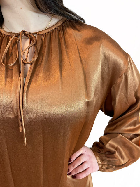 Silk caramel Pleat Dress