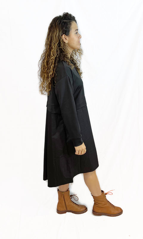 High Low Poplin Hoodie Dress