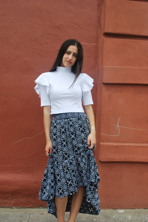 Eyelet high low skirt