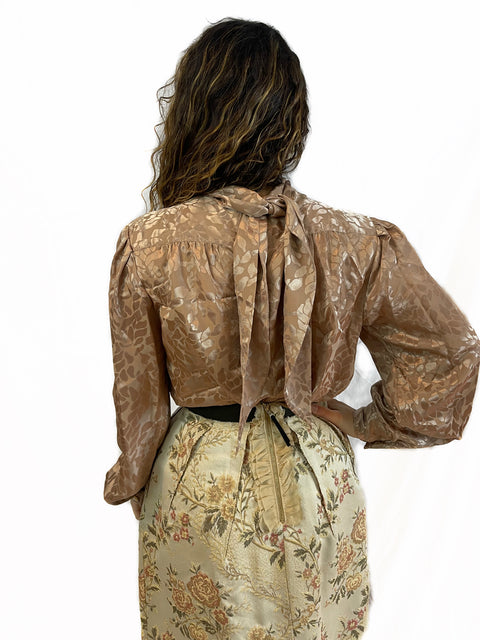 Pleat silky  Bow Blouse
