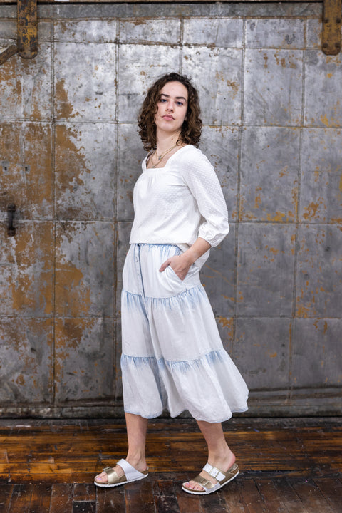 Square Neck Dot Top In White