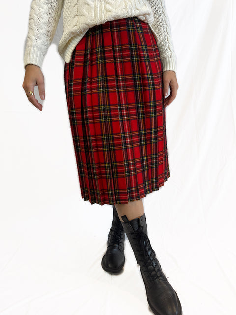 Wool Plaid Pleat Skirt