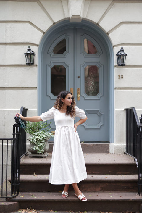 White Poplin Puff Dress