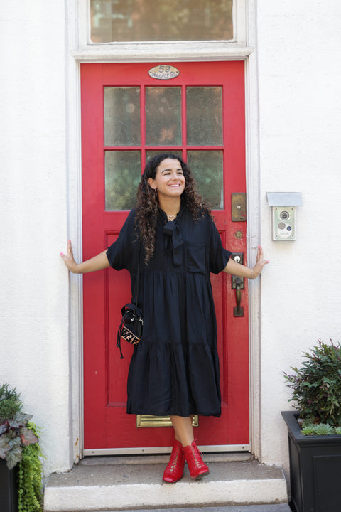 Silky black tier dress