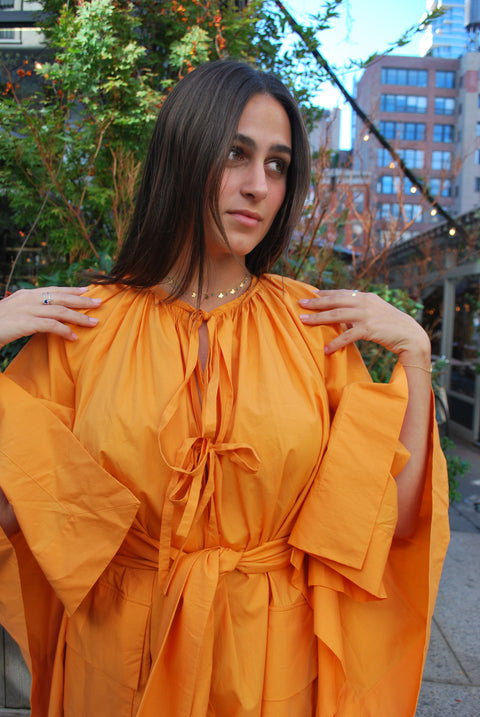 Orange Bat sleeve poplin dress