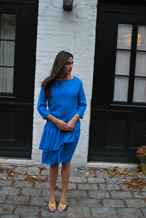 Royal square neck frill dress