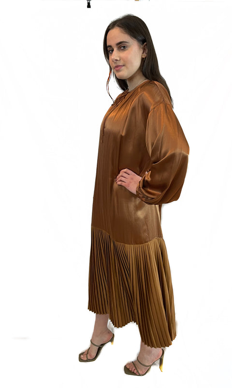 Silk caramel Pleat Dress