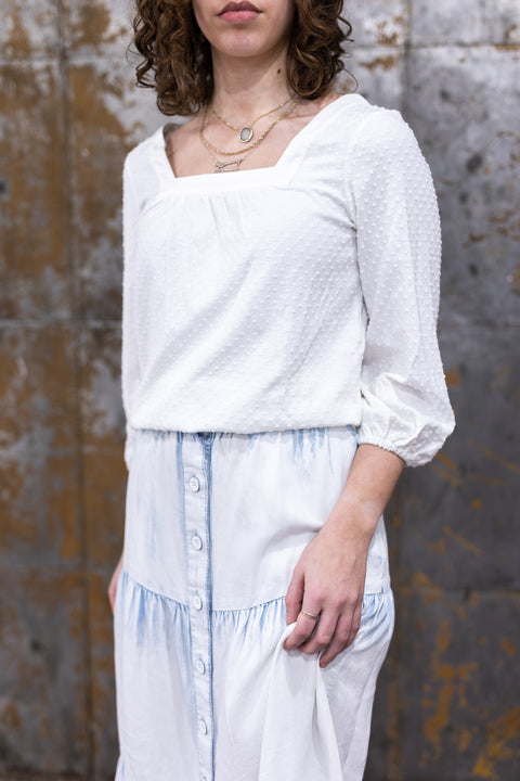 Square Neck Dot Top In White