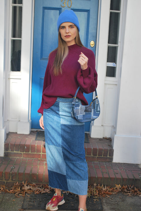 Balloon knit maroon sweater