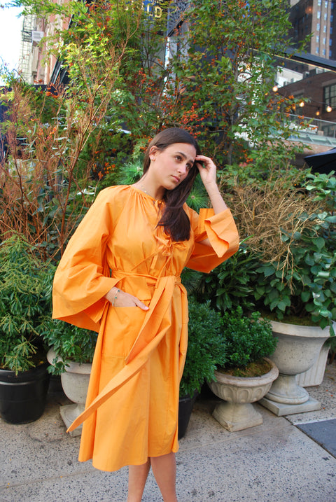 Orange Bat sleeve poplin dress