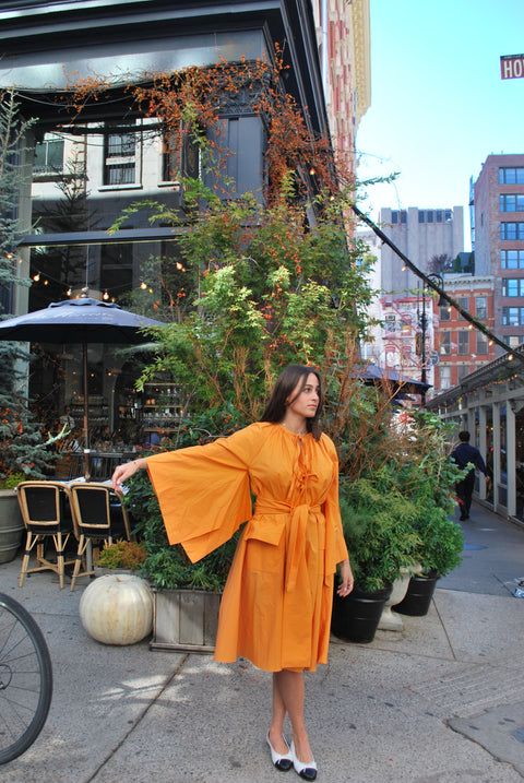 Orange Bat sleeve poplin dress