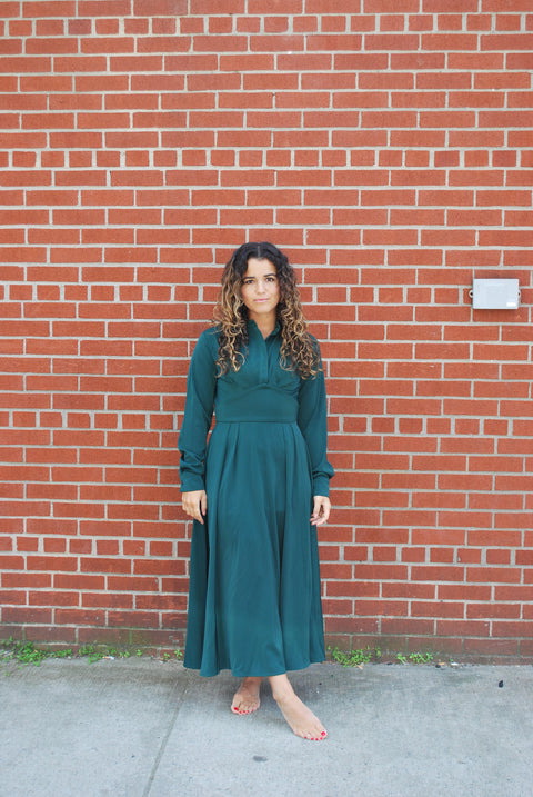 Turquoise pleat top waisted dress
