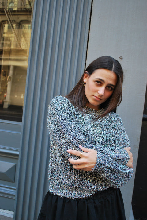 Silver black sparkle knit sweater