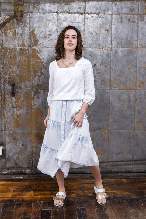 Square Neck Dot Top In White