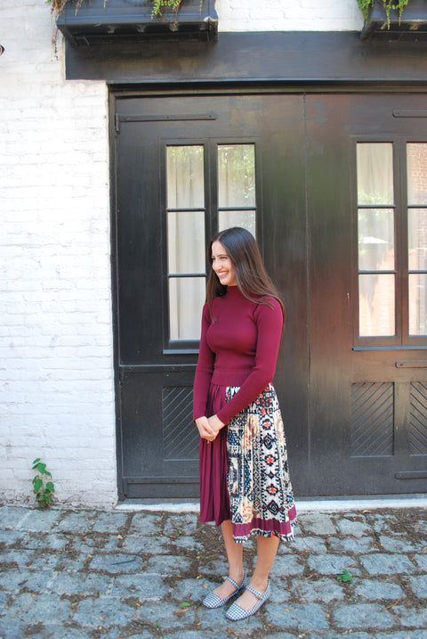 Maroon knit silk dress