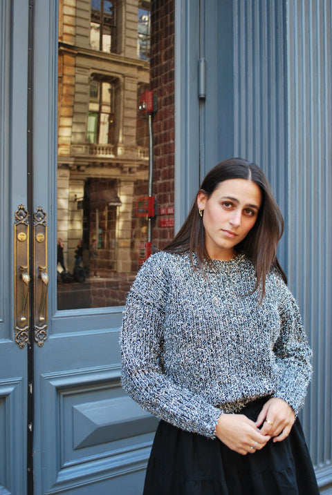 Silver black sparkle knit sweater