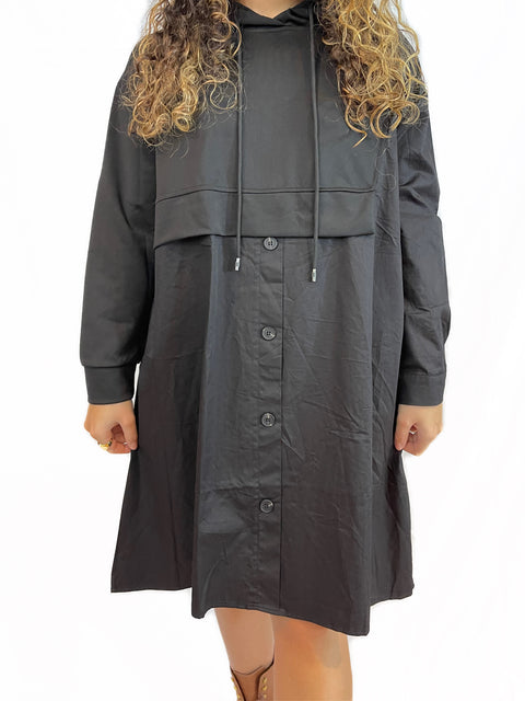 High Low Poplin Hoodie Dress